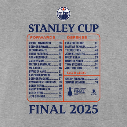 Men's Edmonton Oilers Fanatics Heather Gray 2025 Stanley Cup Final Roster T-Shirt