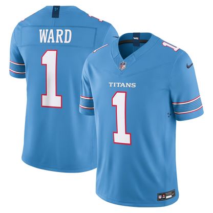 Cameron Ward #1 Tennessee Titans Light Blue Vapor F.U.S.E. Sewn Down Limited Jersey