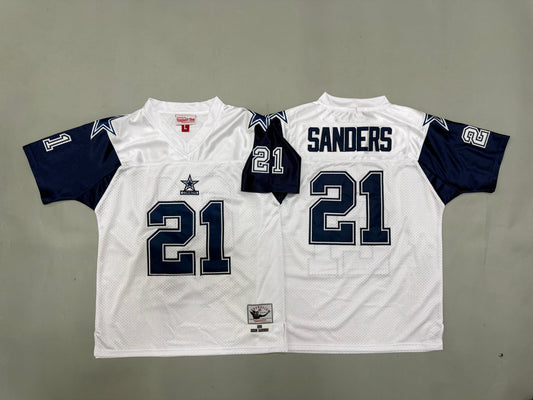 Youth Deion Sanders  #21 Dallas Cowboys White Vintage Throwback Jersey