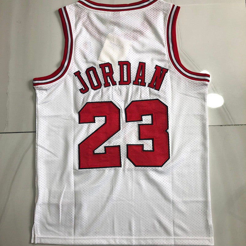 Michael Jordan Chicago Bulls 23 White -Retro Dense Embroidery