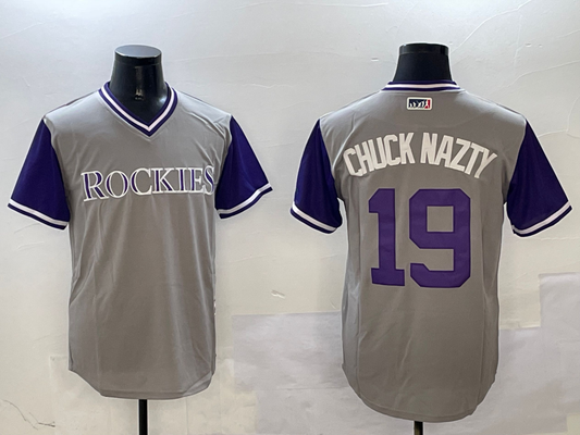 Men's Colorado Rockies Charlie Blackmon #19 Gray Replica Player Jersey