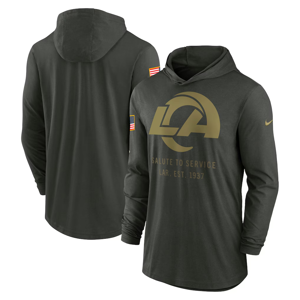 Men's Los Angeles Rams Nike Forest Green 2025 Salute to Service Sideline Dri-FIT Lightweight Hooded Pullover