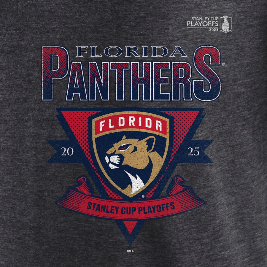 Men's Florida Panthers Fanatics Heather Charcoal 2025 Stanley Cup Playoffs Crossbar Tri-Blend T-Shirt