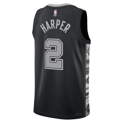 Maglia Jordan Brand Statement Edition Swingman dei San Antonio Spurs, prima scelta al Draft NBA 2025 - Nera - Dylan Harper - Unisex