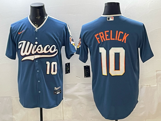 Men's Milwaukee Brewers Sal Frelick #10 Mineral Blue 2026 City Connect Stadium Jersey