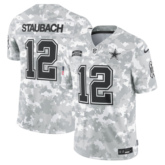 Roger Staubach Dallas Cowboys Nike 2024 Salute to Service Retired   Limited Jersey - Arctic Camo