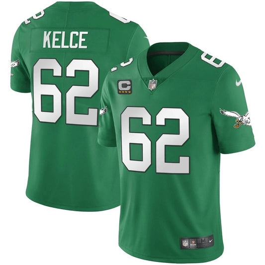 Men's Philadelphia Eagles Jason Kelce Nike Jersey-green-Four-star captain's patch