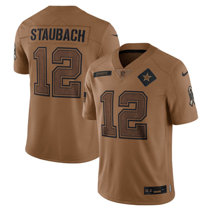 Roger Staubach Dallas Cowboys Nike Salute To Service Retired   Limited Jersey - Brown