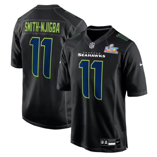 Men's Seattle Seahawks Jaxon Smith-Njigba Nike Black Super Bowl LX Patch Carbon Fashion Game Jersey