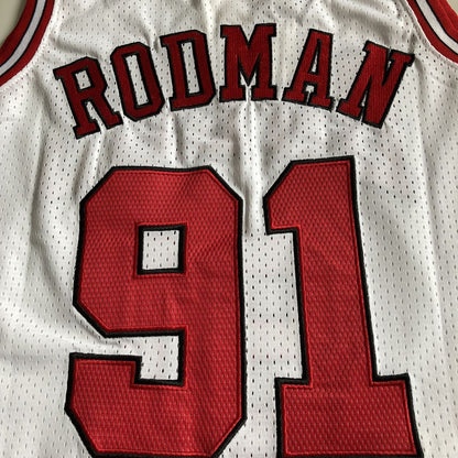 Chicago Bulls Dennis Rodman 91 White Thorwback Jersey
