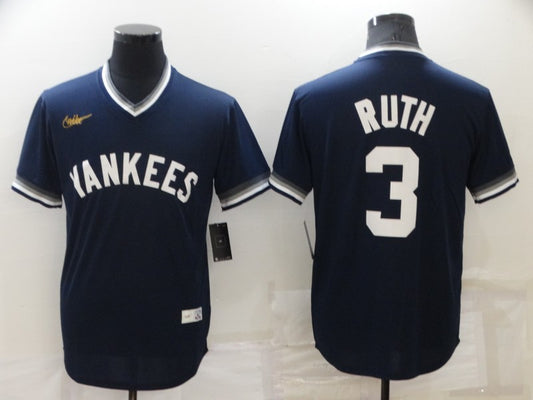 Men's New York Yankees Babe Ruth #3 Navy Stitched Jersey