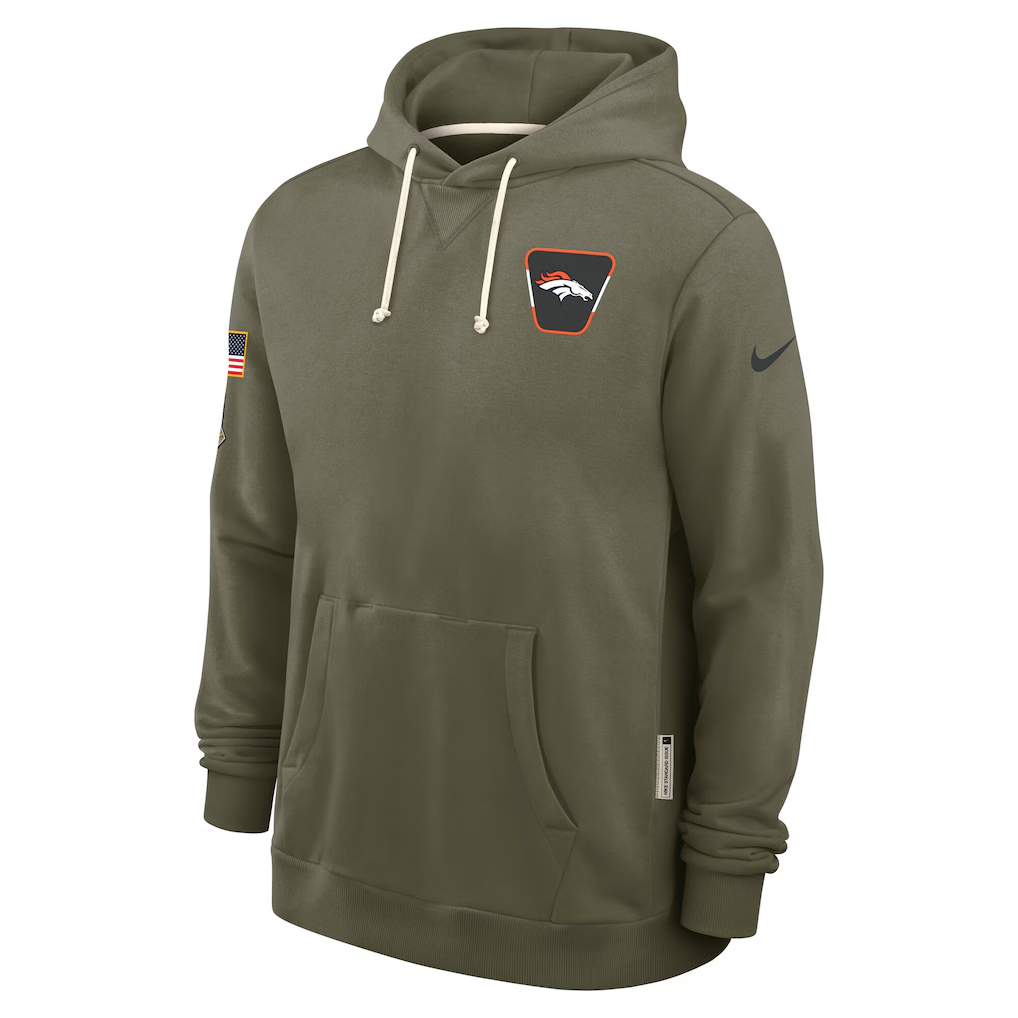 Men's Denver Broncos Nike Olive 2025 Salute to Service Sideline Standard Issue Dri-FIT Hoodie