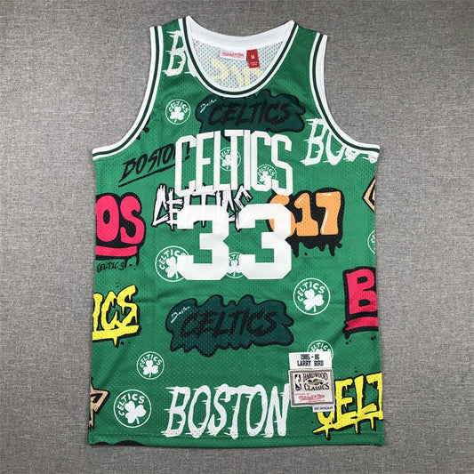 Boston Celtics Larry Bird #33 "Graffiti" 1985-86 Throwback Jersey — Embroidered