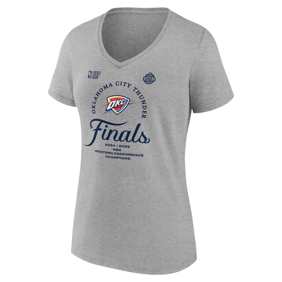Women's Oklahoma City Thunder Fanatics Heather Gray 2025 Western Conference Champions Locker Room V-Neck T-Shirt
