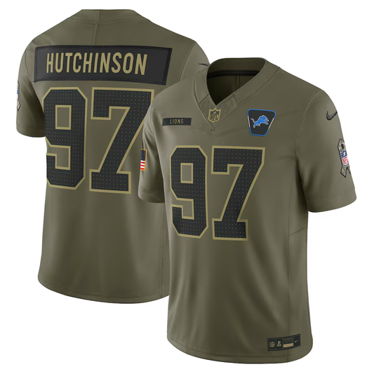 Men's Detroit Lions Aidan Hutchinson Nike Olive 2025 Salute to Service Limited Jersey