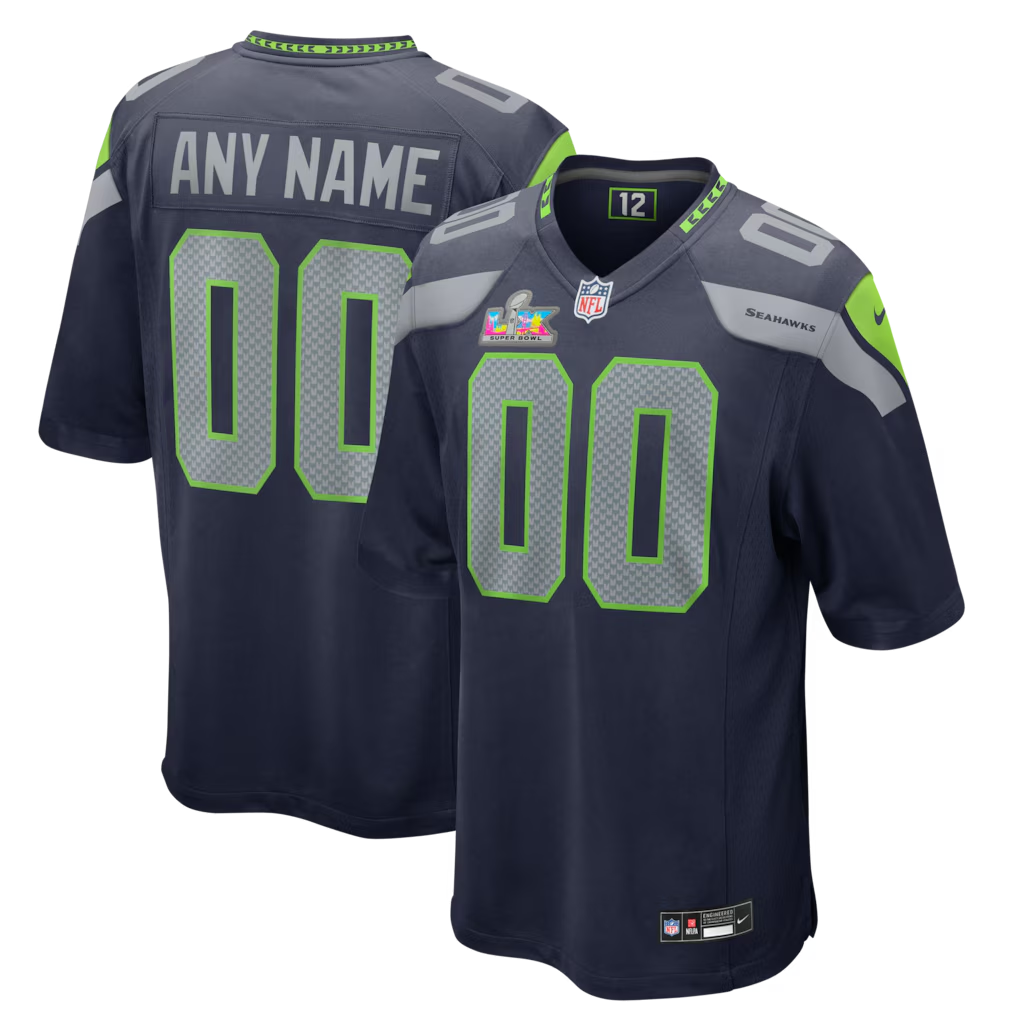 Men's Seattle Seahawks Nike College Navy Super Bowl LX Patch Custom Game Jersey