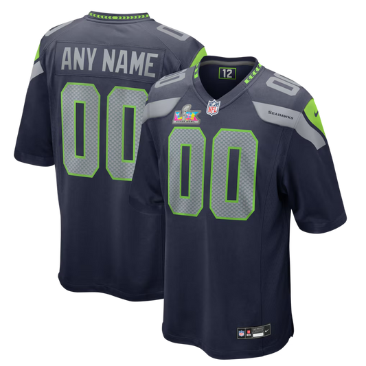 Men's Seattle Seahawks Nike College Navy Super Bowl LX Patch Custom Game Jersey