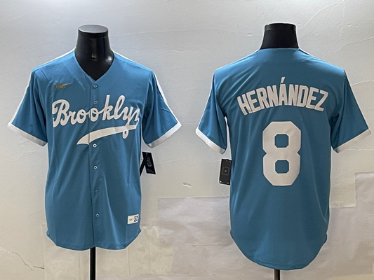 Men's Los Angeles Dodgers Enrique Hernandez #8 Light Blue Cooperstown Collection Limited Player Jersey