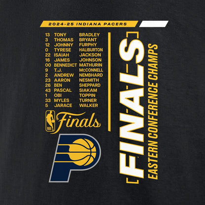 Men's Indiana Pacers Fanatics Black 2025 Eastern Conference Champions Roster Buzzer Beater T-Shirt