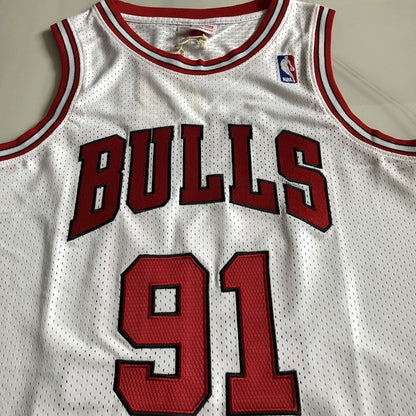 Chicago Bulls Dennis Rodman 91 White Thorwback Jersey