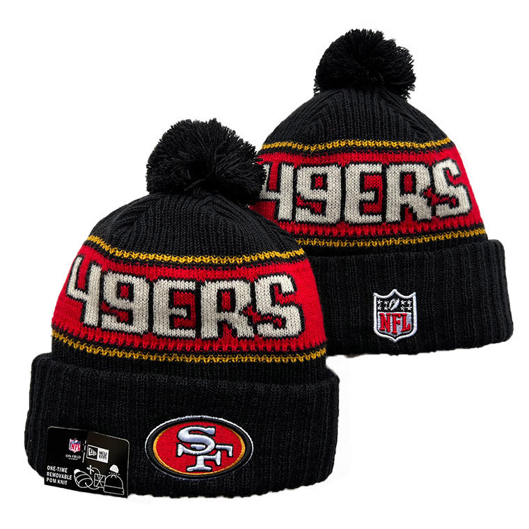 San Francisco 49ers Pom Knit Hat-Black