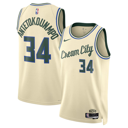 Milwaukee Bucks Giannis Antetokounmpo Nike Cream 2025/26 Swingman Jersey - City Edition