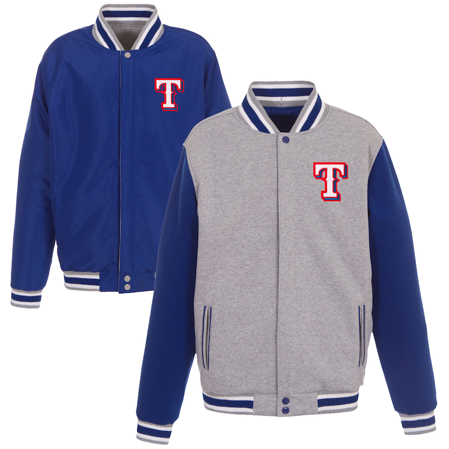 Men's Texas Rangers Royal JH Design Reversible Fleece Full-Snap Jacket
