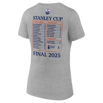 Women's Edmonton Oilers Fanatics Heather Gray 2025 Stanley Cup Final Roster V-Neck T-Shirt