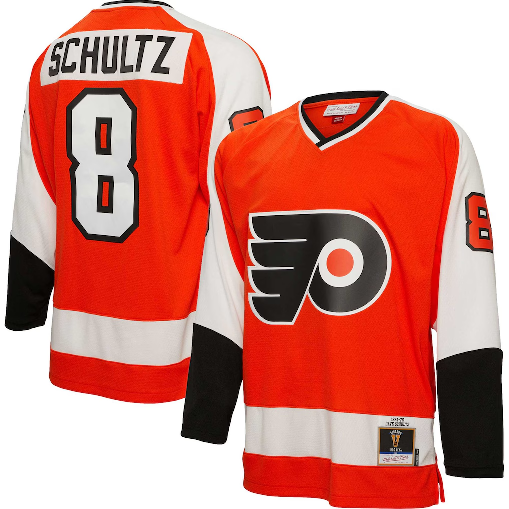 Men's Philadelphia Flyers Dave Schultz #8 Orange 1974/75 Blue Line Player Jersey