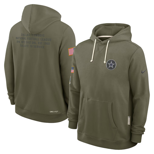 Men's Dallas Cowboys Nike Olive 2025 Salute to Service Sideline Standard Issue Dri-FIT Hoodie
