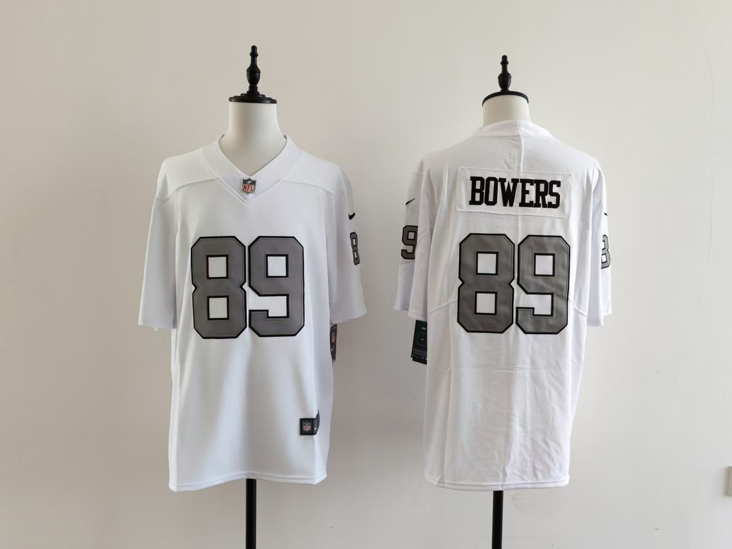 Men's Oakland Raiders Brock Bowers Jersey -  White-Silver Numbers
