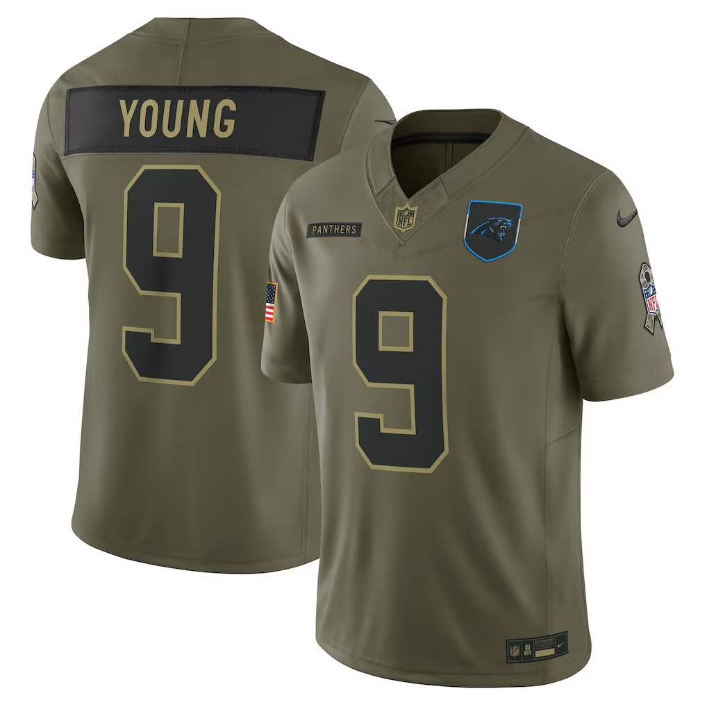Men's Carolina Panthers Bryce Young Nike Olive 2025 Salute to Service Limited Jersey