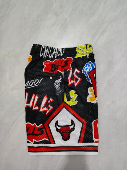 JUST DON Chicago Bulls Black Graffiti Pocket Shorts
