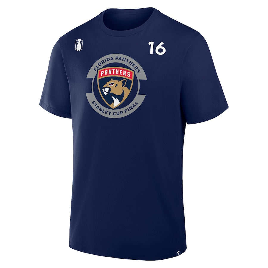 Men's Florida Panthers Aleksander Barkov Fanatics Navy 2025 Stanley Cup Final Authentic Pro Name & Number T-Shirt