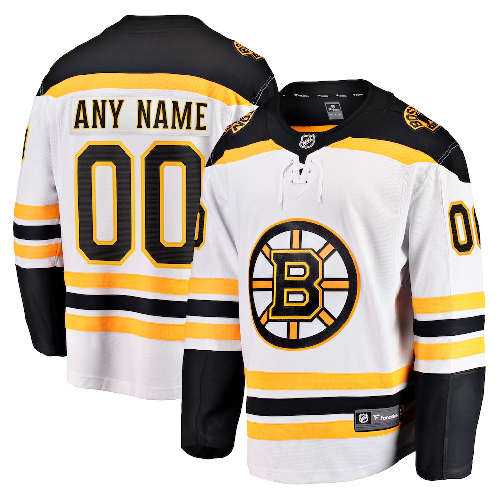 Men's Boston Bruins  White Away Breakaway Custom Jersey
