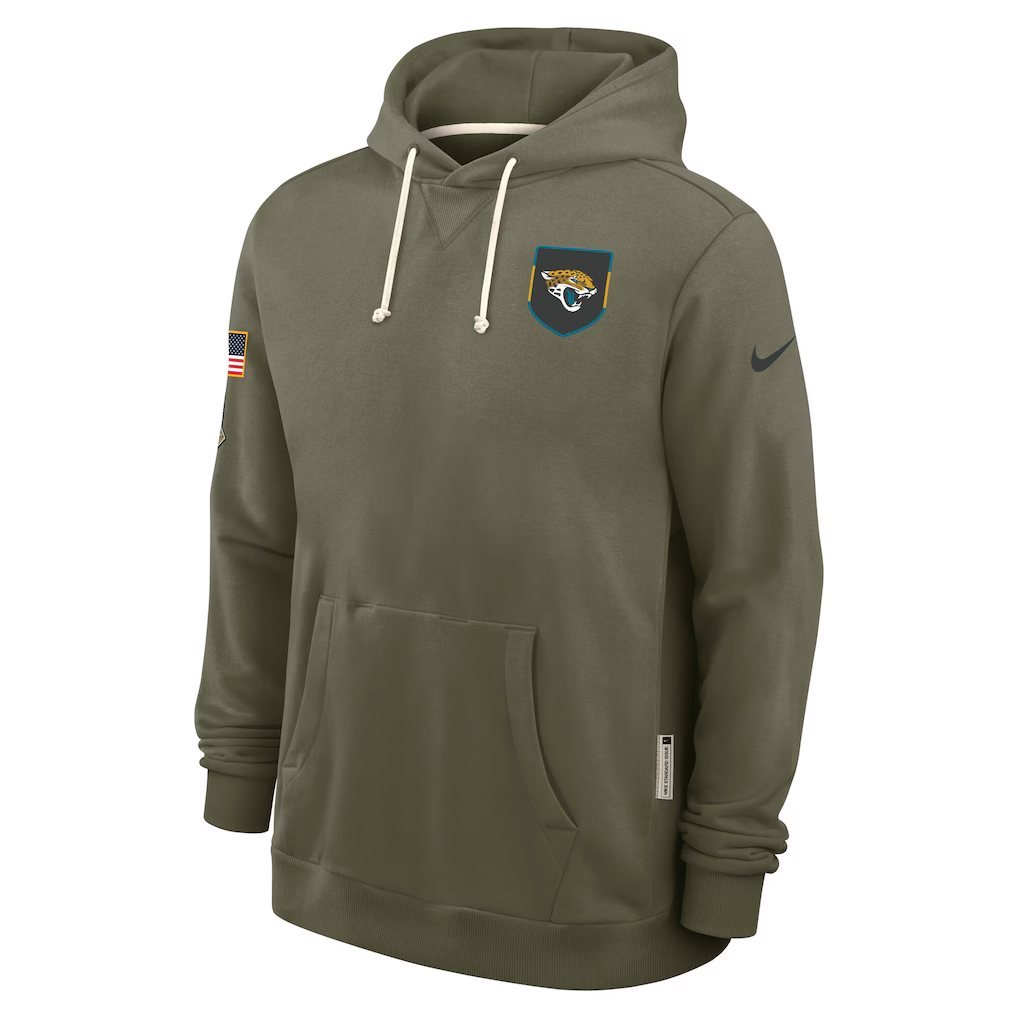 Men's Jacksonville Jaguars Nike Olive 2025 Salute to Service Sideline Standard Issue Dri-FIT Hoodie