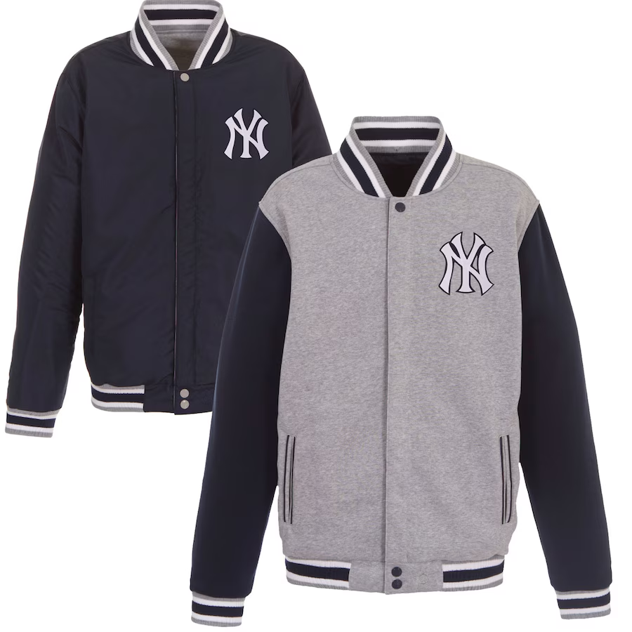 Men's New York Yankees Royal JH Design Reversible Fleece Full-Snap Jacket
