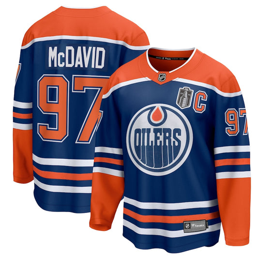 Men's Edmonton Oilers Connor McDavid Fanatics Royal 2025 Stanley Cup Final Home Breakaway Jersey