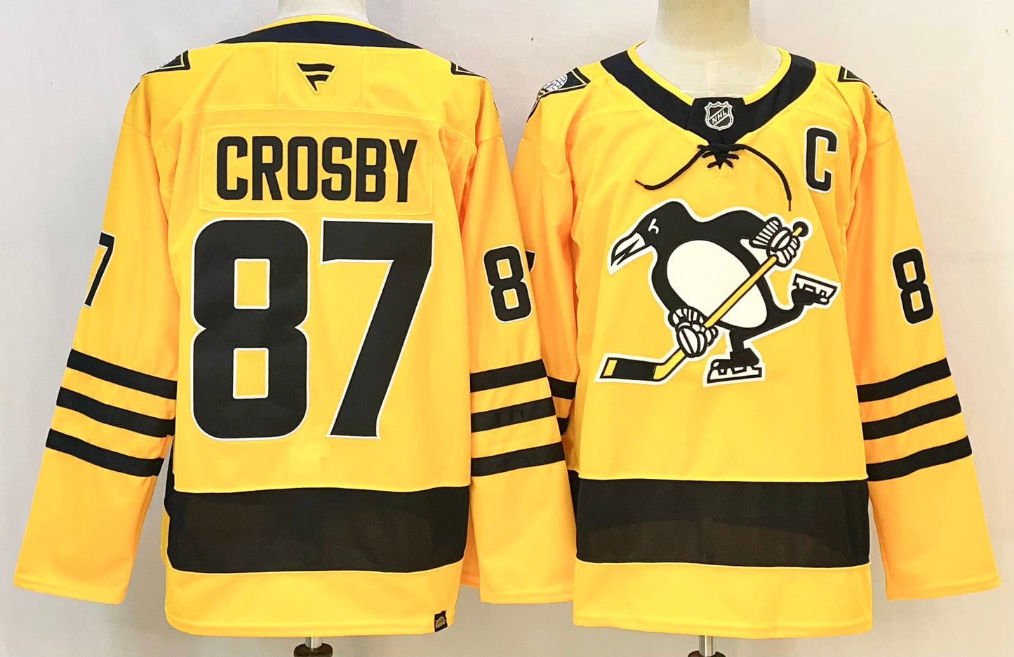 Men's Pittsburgh Penguins Sidney Crosby #87 Gold Alternate Premium Player Jersey