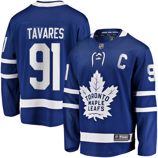 Men's Toronto Maple Leafs John Tavares #91 Blue Captain Patch Home Breakaway Jersey