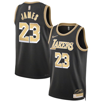 24 Lakers #23 James black and gold jersey