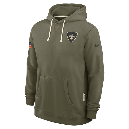 Men's New Orleans Saints Nike Olive 2025 Salute to Service Sideline Standard Issue Dri-FIT Hoodie