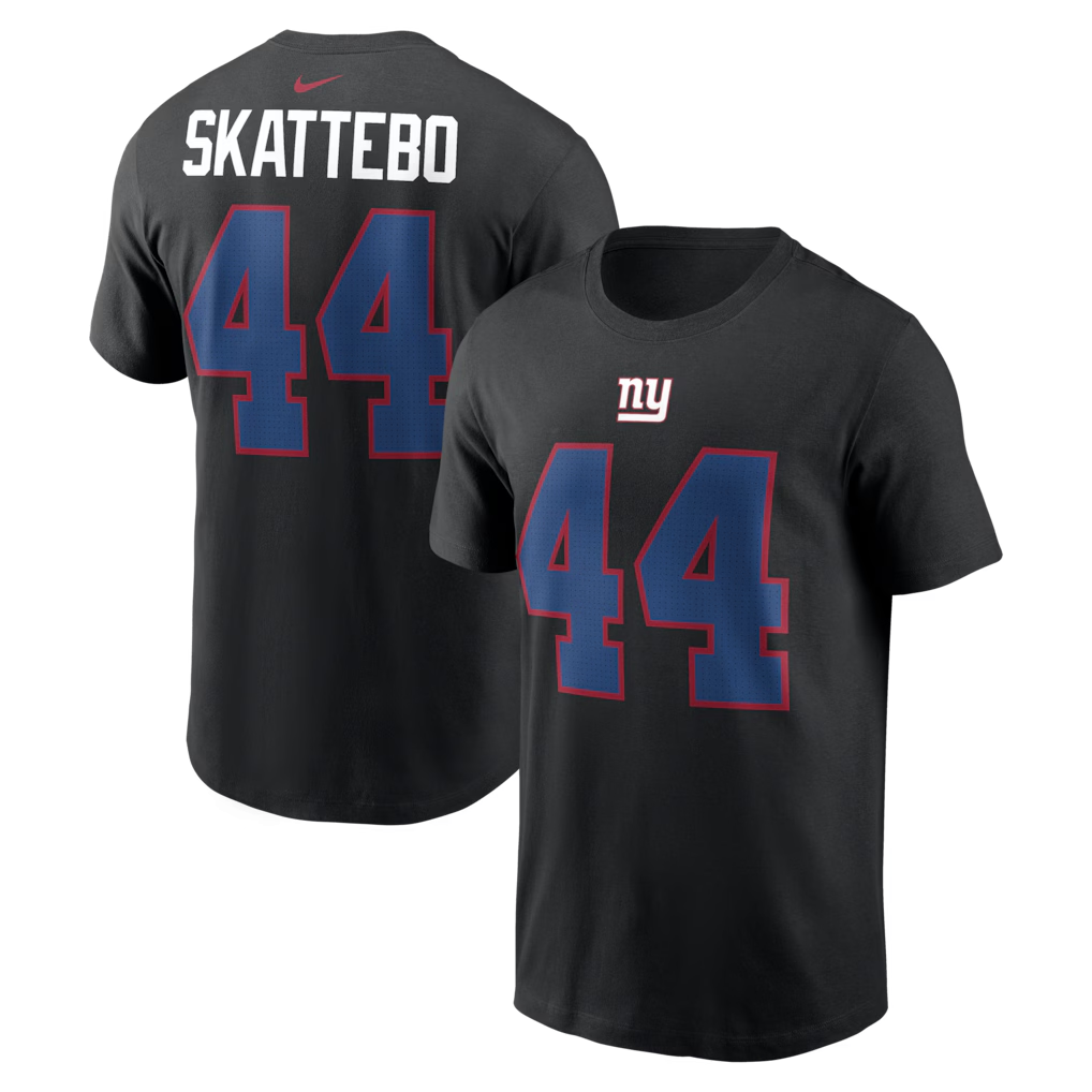 Men's New York Giants Cam Skattebo Nike Black Name & Number T-Shirt