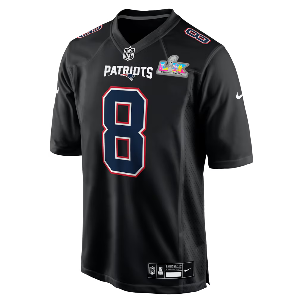 Men's New England Patriots Stefon Diggs Nike Black Super Bowl LX Patch Carbon Fashion Game Jersey