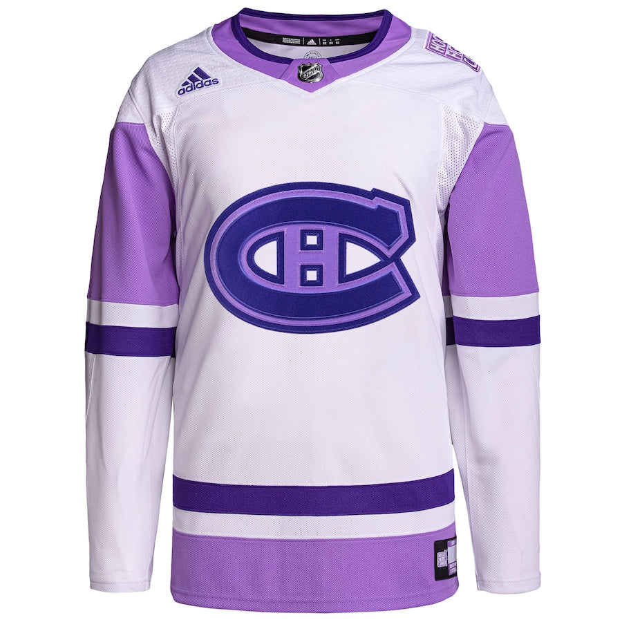 Custom Montreal Canadiens Hockey Fights Cancer Primegreen Blank Practice Jersey - White/Purple