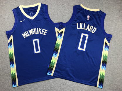 Youth Damian Lillard Milwaukee Bucks #0 City Edition Embroidered Jersey
