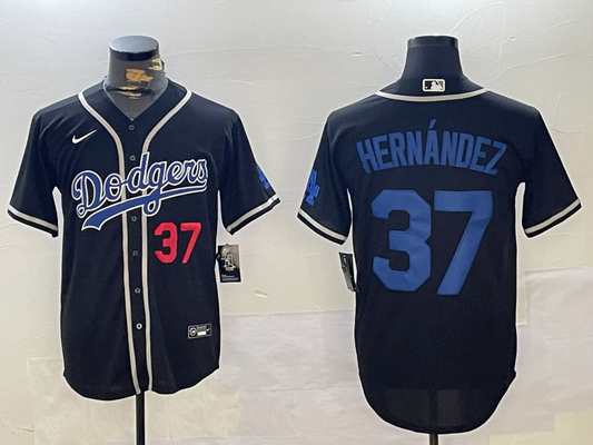 Men's Los Angeles Dodgers Teoscar Hernandez #37 Black Game Player Jersey