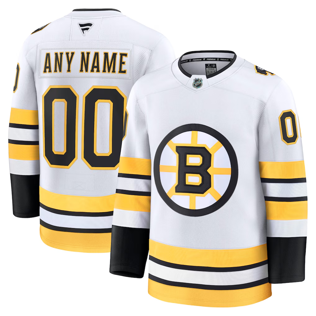 Men's Boston Bruins  White Away Premium Custom Jersey