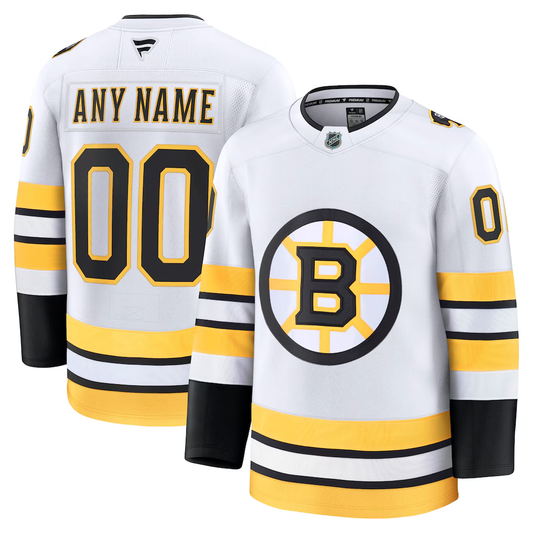 Men's Boston Bruins  White Away Premium Custom Jersey
