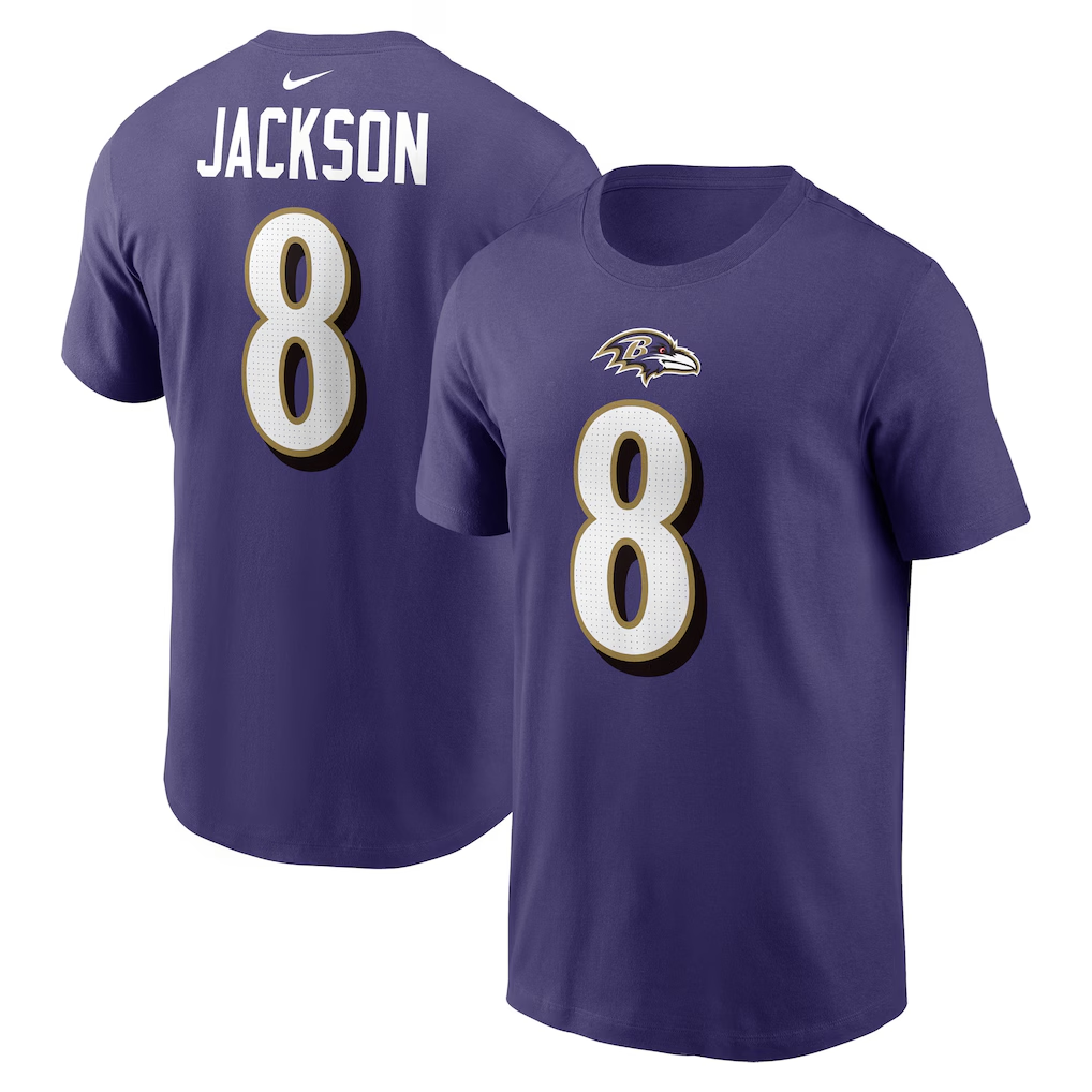 Men's Baltimore Ravens Lamar Jackson Nike Purple Player Name & Number T-Shirt